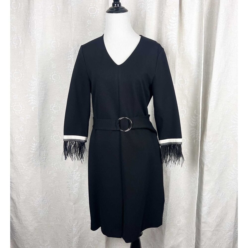 Vilagallo ostrich feather removable cuff ponte dress